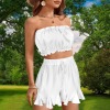 Custom Specialized Strapless Crop Tube Top & Drawstring Ruffle Hem Shorts Set