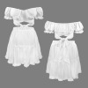 Custom Personalized Off Shoulder Tie Back Crop Top & Ruffle Trim Short Skirts Set