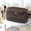 Dark Brown PU Toiletry Bag (Two Side Custom)（Made In USA）