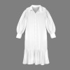 Custom Personalized Lapel Lantern Long Sleeve Button Tie Waist Maxi Dress