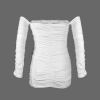 Custom Personalized Off Shoulder Long Sleeve Pleated Bodycon Dress