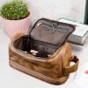 Yellow Brown PU Toiletry Bag (Front Custom)（Made In USA）