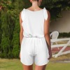 Custom Individualized Sleeveless Tie Shoulder Pocket Drawstring Romper