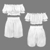 Custom Personalized Off Shoulder Ruffle Trim Crop Top & High Waist Shorts Set