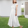 Custom Personalized Round Neck Pleated Elastic Waist Tiered Maxi Dress