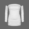 Custom Personalized Off Shoulder Long Sleeve Pleated Bodycon Dress