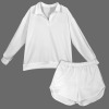 Custom Individualized Long Sleeve Button Collar Sweatshirt & Elastic Waist Pocket Shorts Set