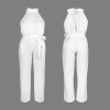 Custom Individualized Sleeveless Halterneck Tie Waist Jumpsuit