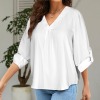 Custom Specialized Women's V-Neck Cuffed Sleeve Blouse Tops