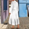 Custom Personalized Lapel Lantern Long Sleeve Button Tie Waist Maxi Dress