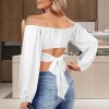 Custom Personalized Off Shoulder Long Sleeve Cross Tie Back Crop Blouse