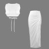 Custom Personalized Sleeveless Backless Crop Top & Side Slit Drawstring Skirt Set