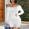 Custom Personalized Off Shoulder Pleated Long Sleeve Short Romper