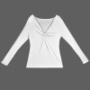 Custom Personalized Twist V Neck Long Sleeve Slim Fit Tops