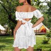 Custom Personalized Off Shoulder Tie Back Crop Top & Ruffle Trim Short Skirts Set