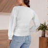 Custom Personalized Women's V-Neck Ruched Long Sleeve Blouse