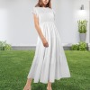 Custom Personalized Round Neck Pleated Elastic Waist Tiered Maxi Dress