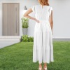 Custom Personalized Round Neck Pleated Elastic Waist Tiered Maxi Dress