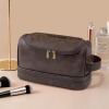 Dark Brown PU Toiletry Bag (Top Custom)(Made In USA)