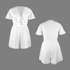 Custom Specialized Tie Front V Neck Wide Leg Shorts Romper
