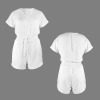 Custom Specialized V-Neck Shirred Drawstring Waist Shorts Romper