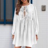 Custom Individualized Long Puff Sleeve Tie Front A Line Pleated Tunic Dress