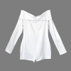 Custom Personalized Off Shoulder Pleated Long Sleeve Short Romper