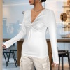 Custom Personalized Twist V Neck Long Sleeve Slim Fit Tops
