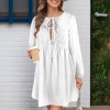 Custom Individualized Long Puff Sleeve Tie Front A Line Pleated Tunic Dress