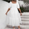 Custom Personalized Women's Puff Sleeve Square Neck A-line Dress