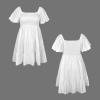 Custom Individualized Square Neck Puff Sleeve Tiered A Line Dress
