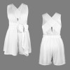 Custom Personalized Deep V-Neck Cross Back Belted Pocket Romper