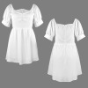 Custom Personalized Women's Square Neck Puff Sleeve Pleated Dress
