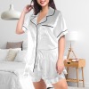 Custom Personalized Women's Lapel Ruffle Hem Short Pocket Pajama Sets