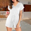 Custom Specialized V-Neck Shirred Drawstring Waist Shorts Romper