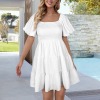 Custom Individualized Square Neck Puff Sleeve Tiered A Line Dress
