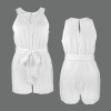 Custom Personalized Sleeveless V Neck Tie Waist Short Pocket Romper
