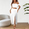 Custom Personalized Off Shoulder Smocked Tube Top & High Waist Split Thigh Maxi Skirts Set
