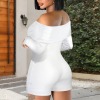 Custom Personalized Off Shoulder Pleated Long Sleeve Short Romper