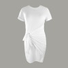 Custom Specialized Short Sleeve Wrap Bodycon Ruched Tie Waist Dress