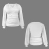 Custom Personalized Women's V-Neck Ruched Long Sleeve Blouse