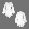 Custom Personalized Long Sleeve V Neck Waist Tie Layered Ruffle Hem Short Romper