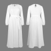 Custom Personalized Round Neck Long Sleeve Belted Maxi Dress