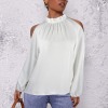 Custom Specialized Lotus Leaf Round Neck Long Sleeve Pleated Off Shoulder Blouse
