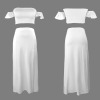 Custom Personalized Off Shoulder Smocked Tube Top & High Waist Split Thigh Maxi Skirts Set