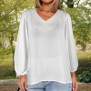 Women's Loose Chiffon V-Neck Puff Sleeve Blouse
